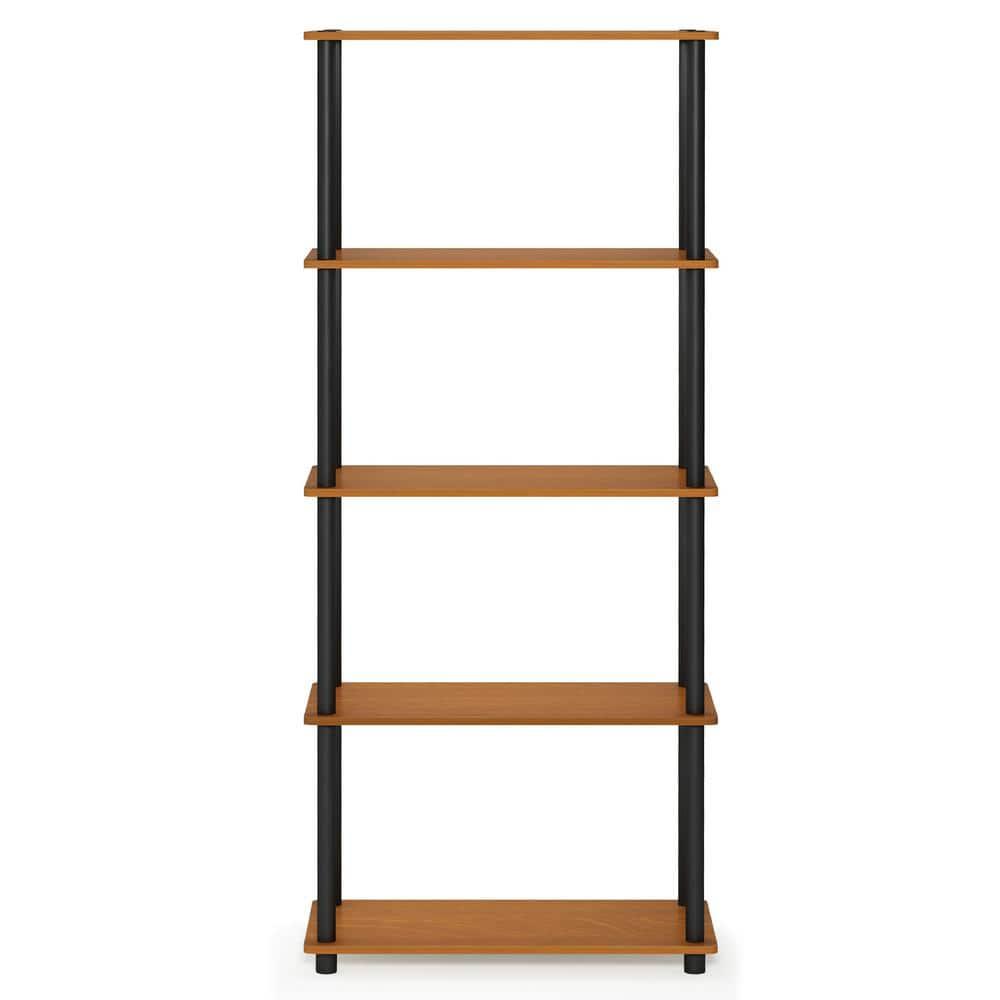 Furinno 5-Tier Tall Decorative Bookshelf Storage Bookcase Open Multipurpose Shelves Display Rack for Living Room&Home Office,Light Cherry/Black