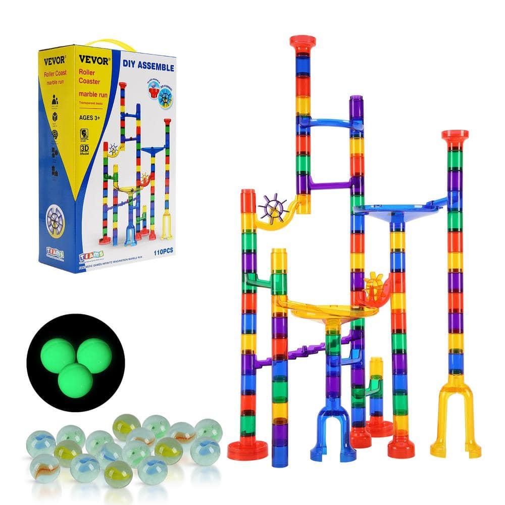 VEVOR Marble Run Set, 110 Piece Marble Maze Building Block Brain Game, with 10 Glow in the Dark Marbles + 20 Glass Marbles