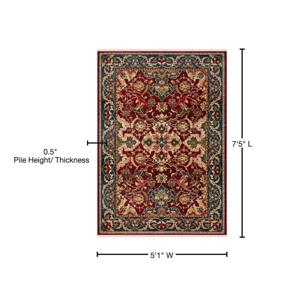 Kashan KSN307 Power Loomed Area Rug - Red/Blue - 5'1"x7'5" - Safavieh