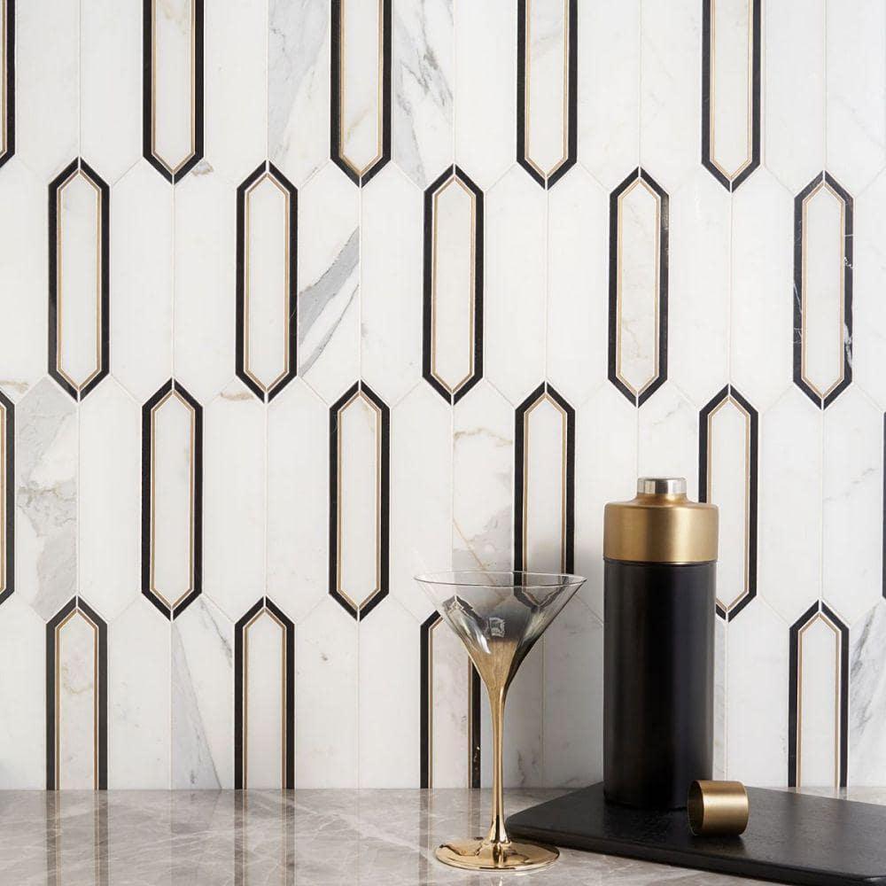 Bond Tile Zip 11.65'' W x 13.62'' L Marble and Brass Mosaic Tile (1.1 Sq. Ft. / Sheet)