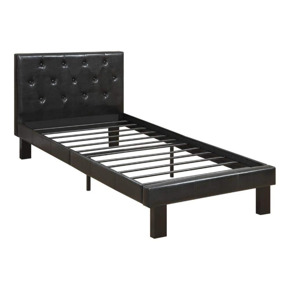 Benzara Faux Leather Upholstered Twin size Bed with tufted Headboard, Black