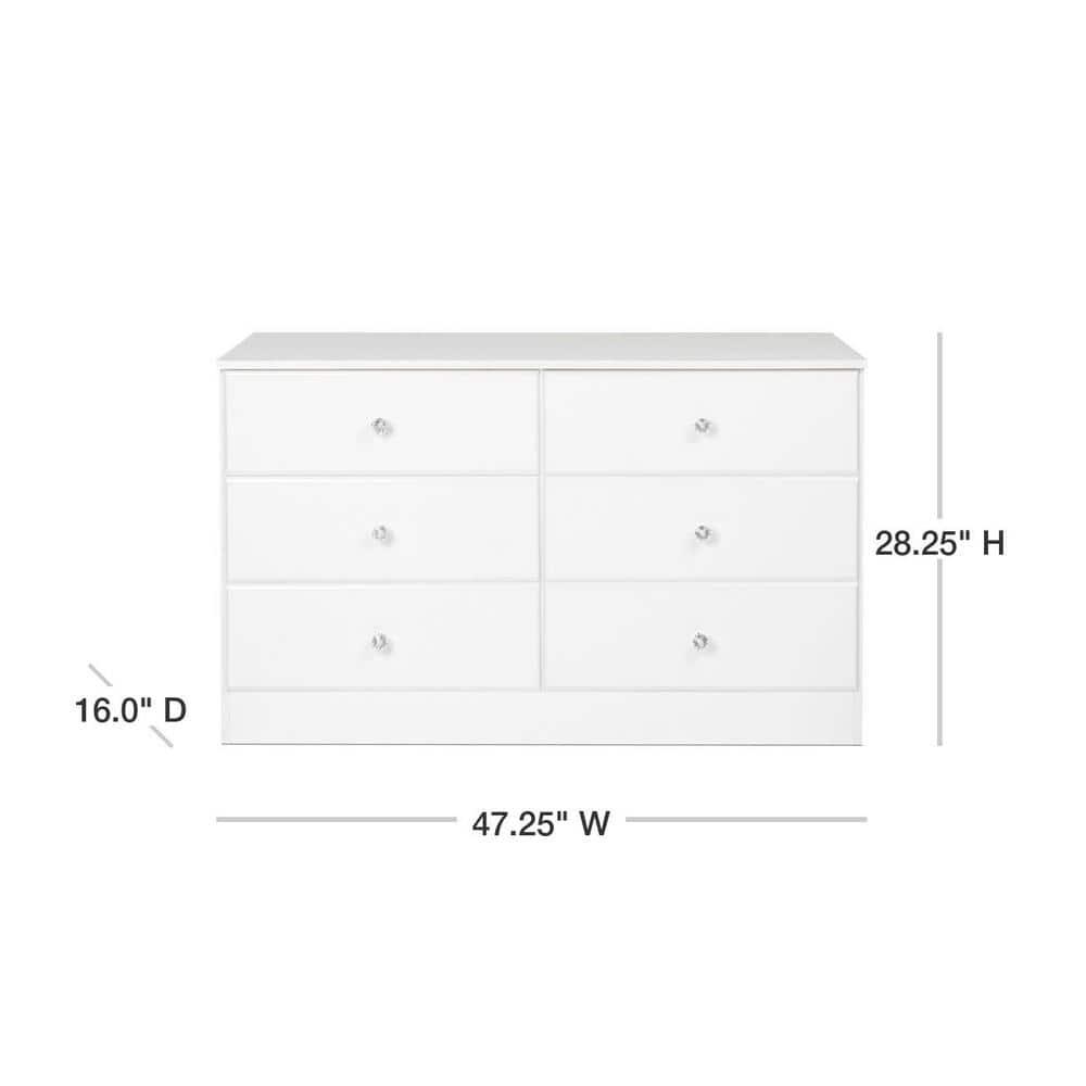 Astrid 6 Drawer Dresser White - Prepac: Laminated Wood Composite, Easy-Glide, Safety Stops