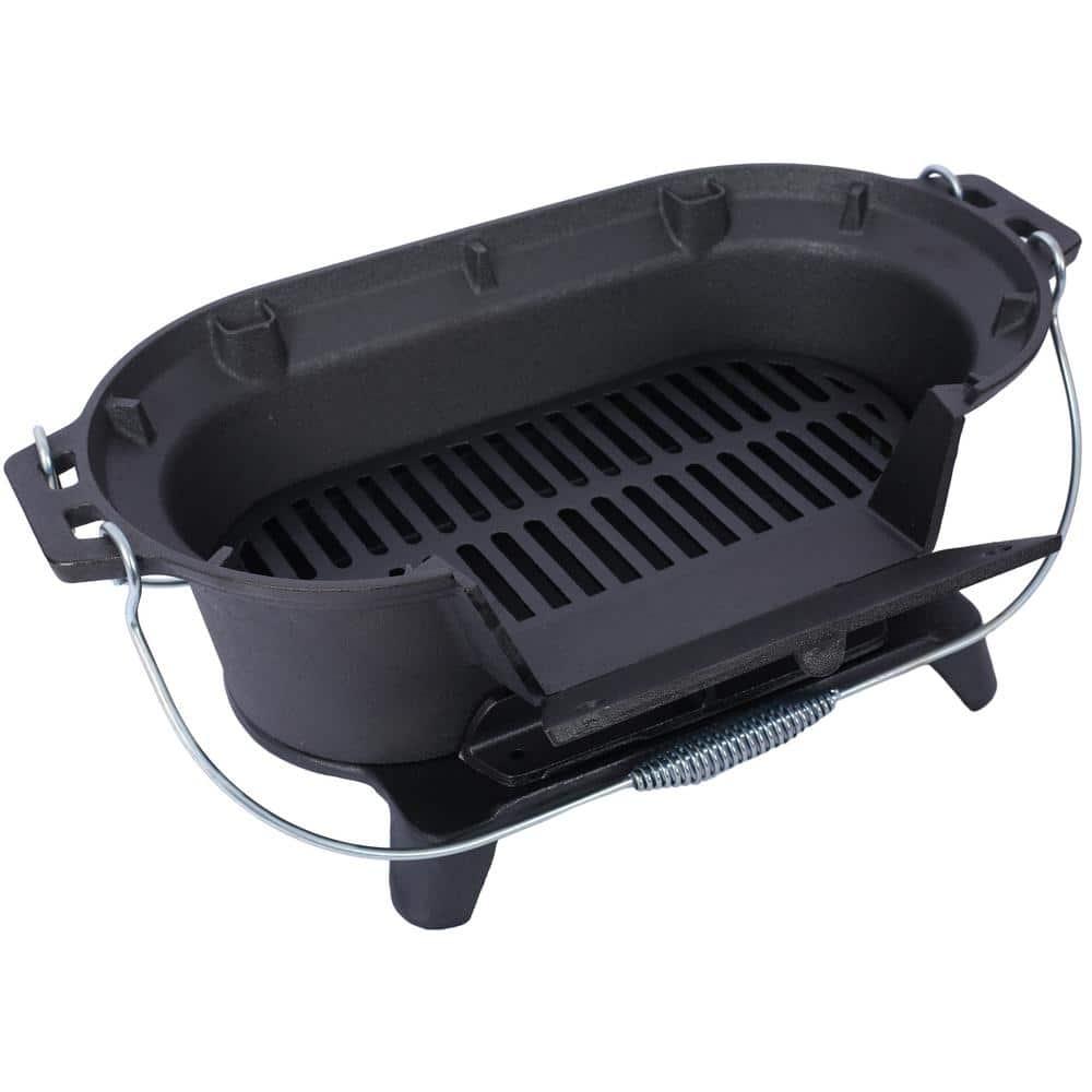 Cast Iron Hibachi Grill – Portable Charcoal BBQ for Outdoor Cooking, Durable Tabletop Skillet, Compact Camping Charcoal Cooker for Tailgating, Picnics & Hunting (Oval)