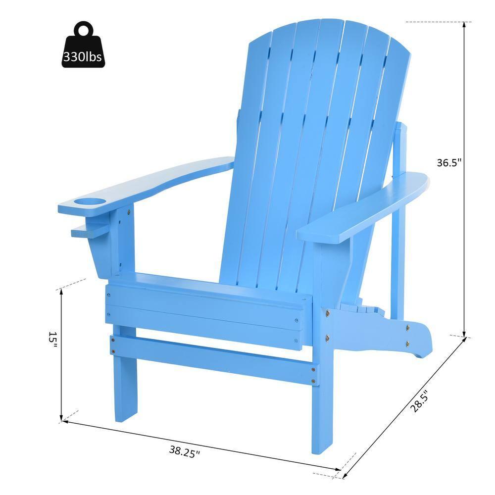 Outsunny Oversized Adirondack Chair, Outdoor Fire Pit and Porch Seating, Classic Log Lounge w/ Built-in Cupholder for Patio, Backyard, Blue