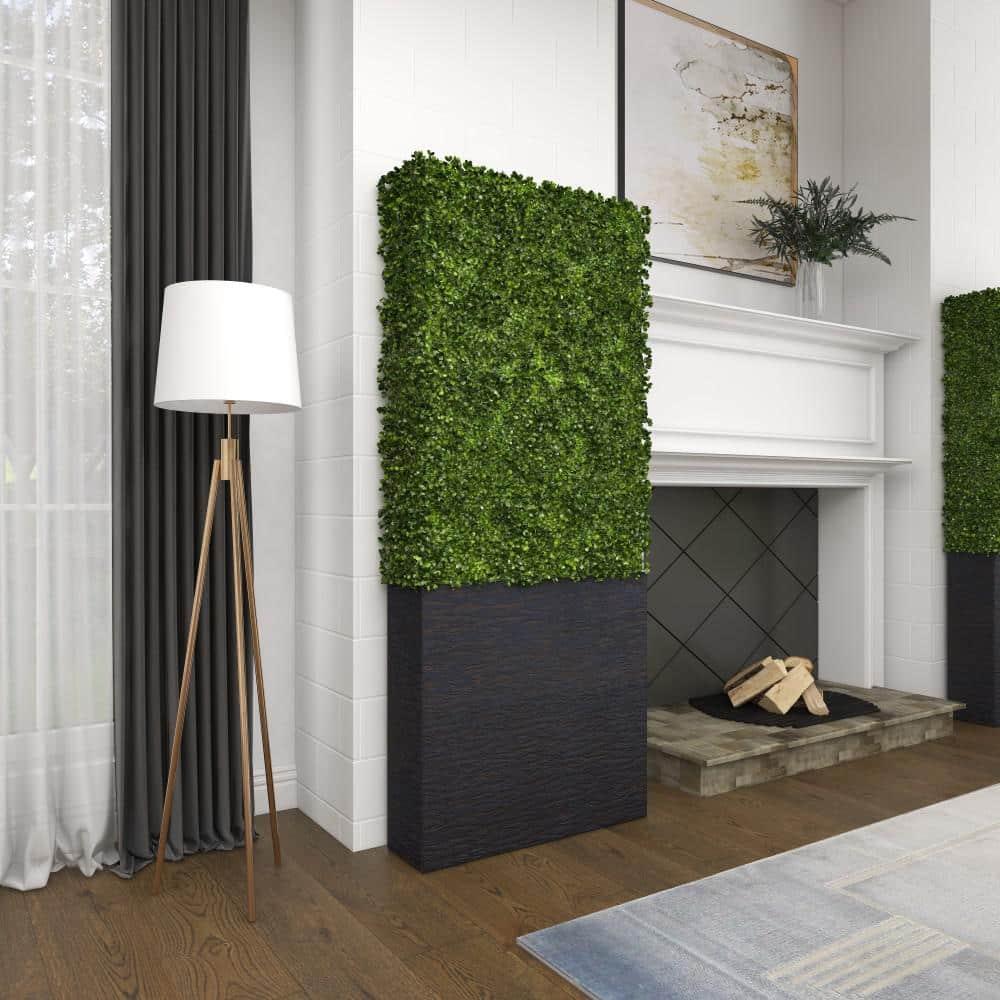 DecMode 66" Tall Boxwood Hedge Artificial Topiary in Realistic Leaves and Black Cement Planter Box