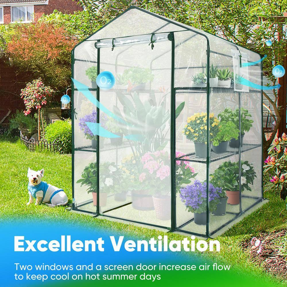 Quictent 56"x56"x77" Outdoor Portable Walk-in Greenhouse 3 Tiers 6 Shelves Garden Planter W/ Clear Cover