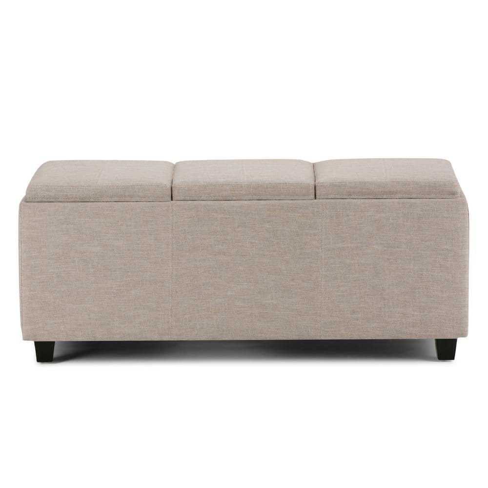 Simpli Home Avalon 42"W Upholstered Storage Ottoman with 3 Flip-Over Serving Trays