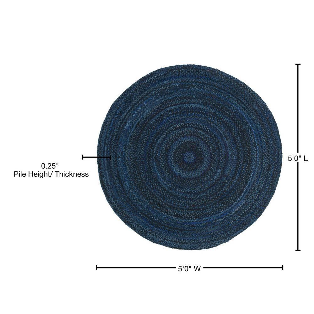 Braided BRD452 Hand Woven Indoor Area Rug - Navy/Black - 5' Round - Safavieh