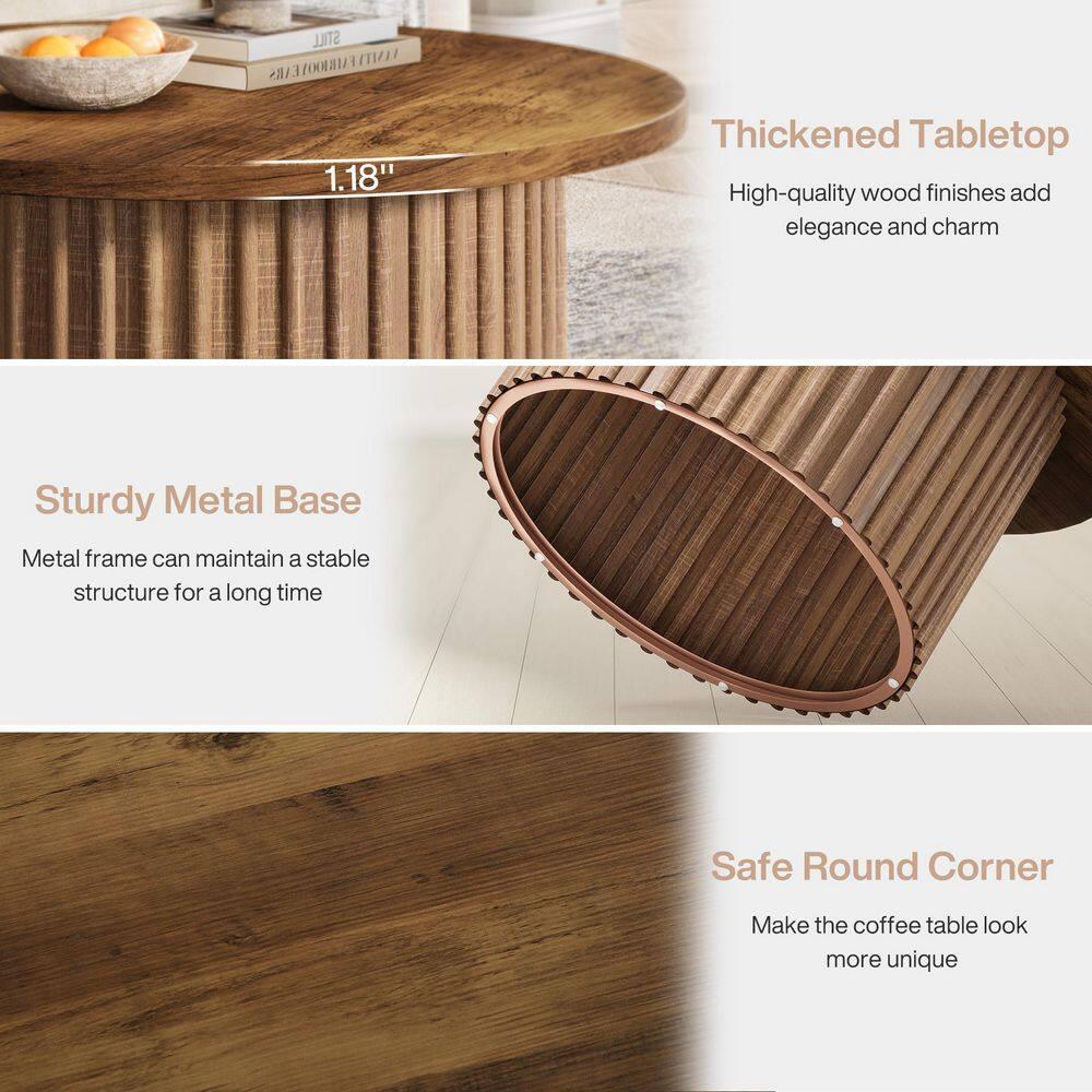 Resenkos Center Coffee Table, Living Room Table,31.5" Coffee Table, Farmhouse Circle Center Table Sofa Side Table Brown