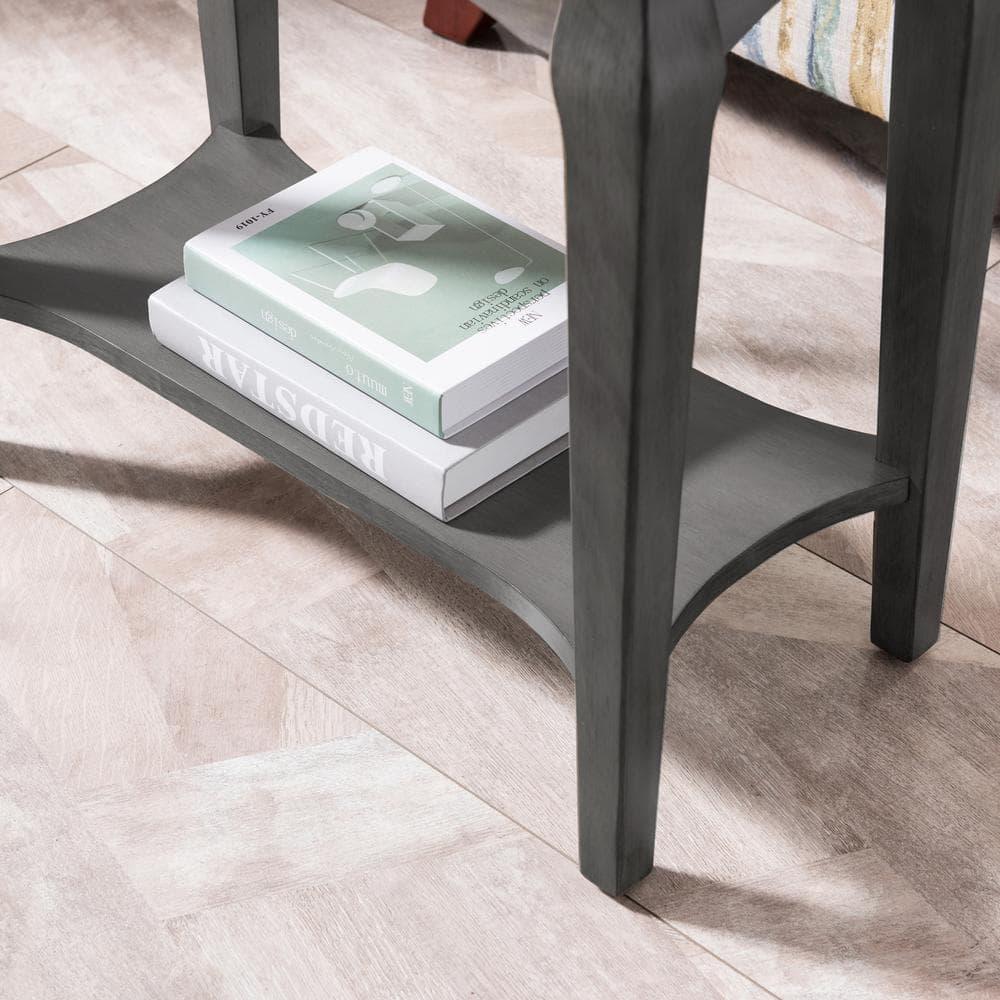 Leick Home Solid Wood Stratus 12 in. Narrow Side End Table with Shelf, Smoke Gray