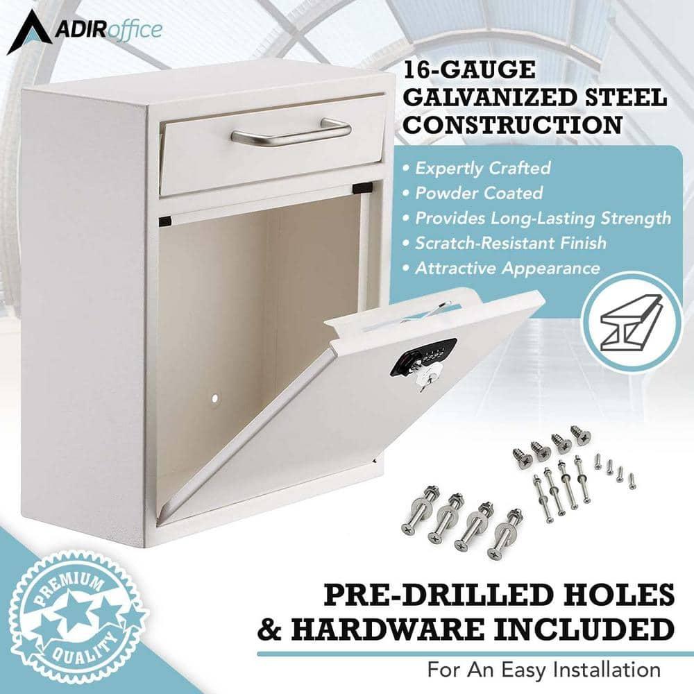 AdirOffice Wall-Mount Secure Drop Box Mailbox with Key and Combination Locking System