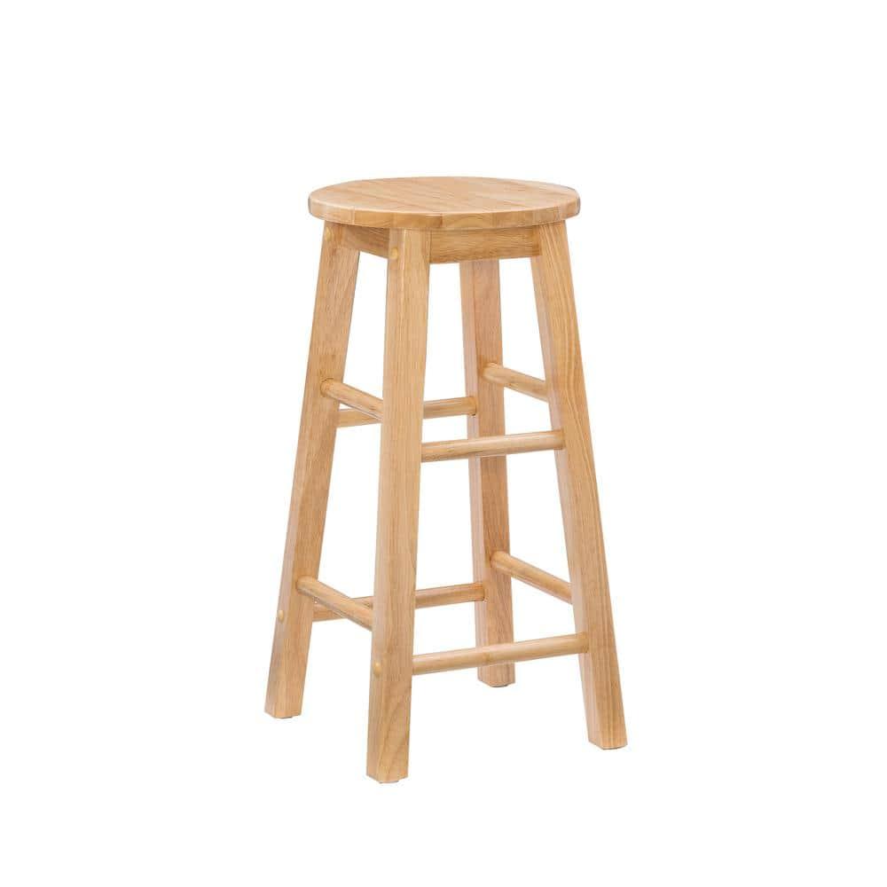 Linon Sims Classic 24" Backless Round Counter Stool in Natural Brown Rubberwood