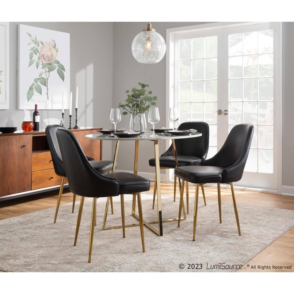 LumiSource Gold Metal, Black PU Marcel Dining Chair - Set of 2