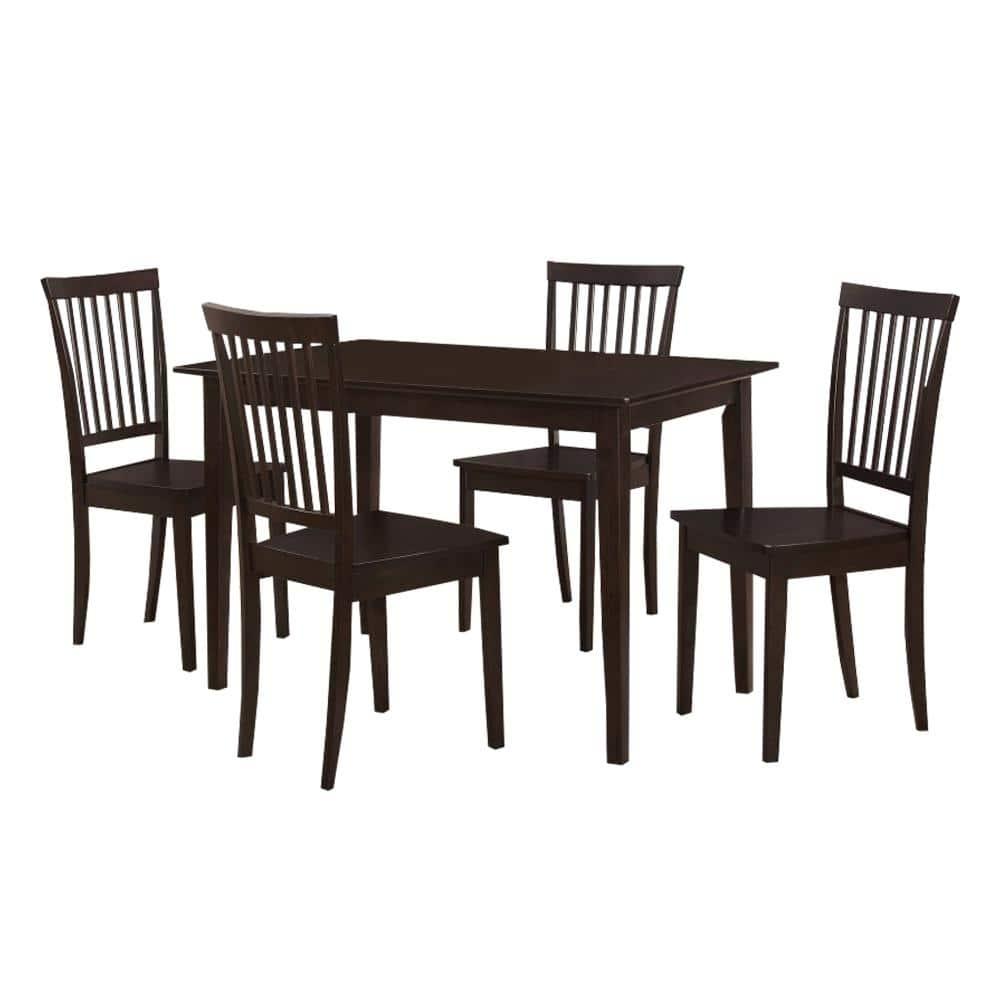 Sophisticated Brown Wooden 5-Piece Dining Set with Slat Back Chairs