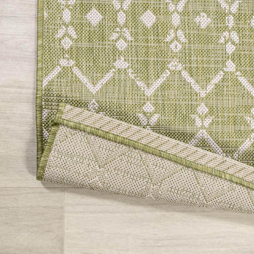 9' x 12' Ourika Moroccan Geometric Textured Weave Indoor/Outdoor Area Rug, Light Green/Cream - JONATHAN Y