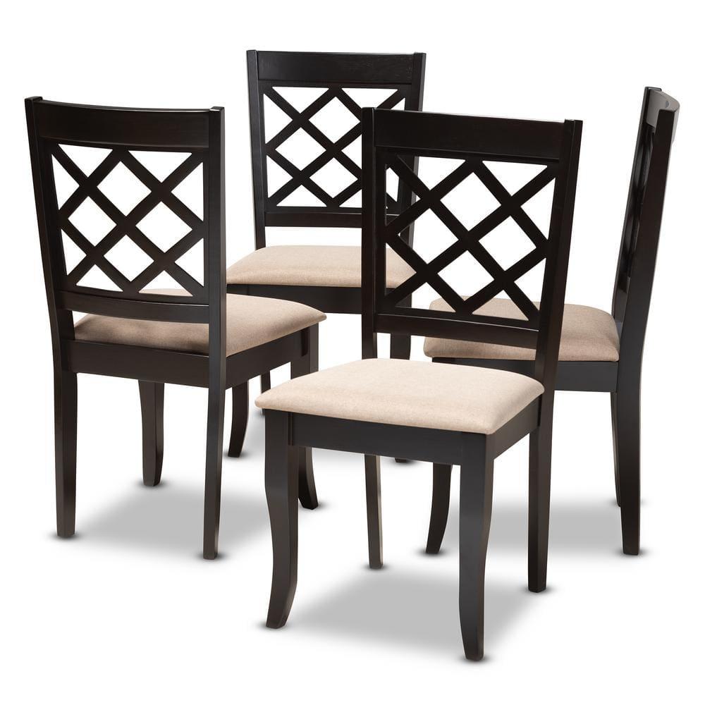 Set of 4 Jackson Dining Chair Sand/Espresso - Baxton Studio: Contemporary Cut-Out Back Design, Square Frame