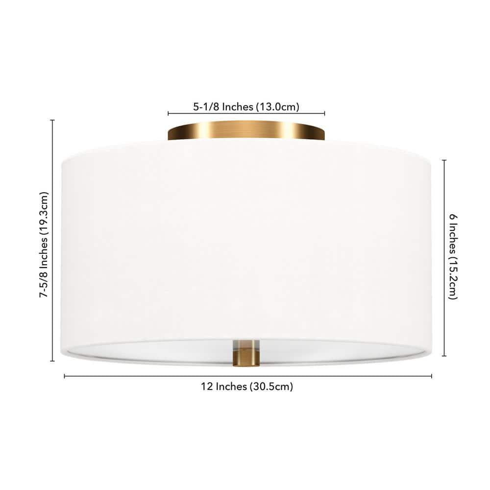 Evelyn&Zoe Ellis 12" Flush Mount with Fabric Shade in Brass/White