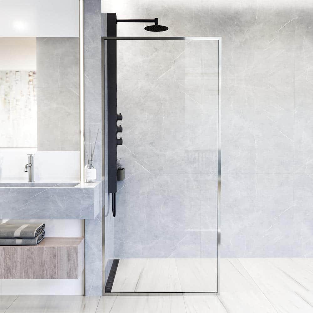 Meridian 34" W x 74" H Fixed Framed Shower Screen with 3/8" Glass