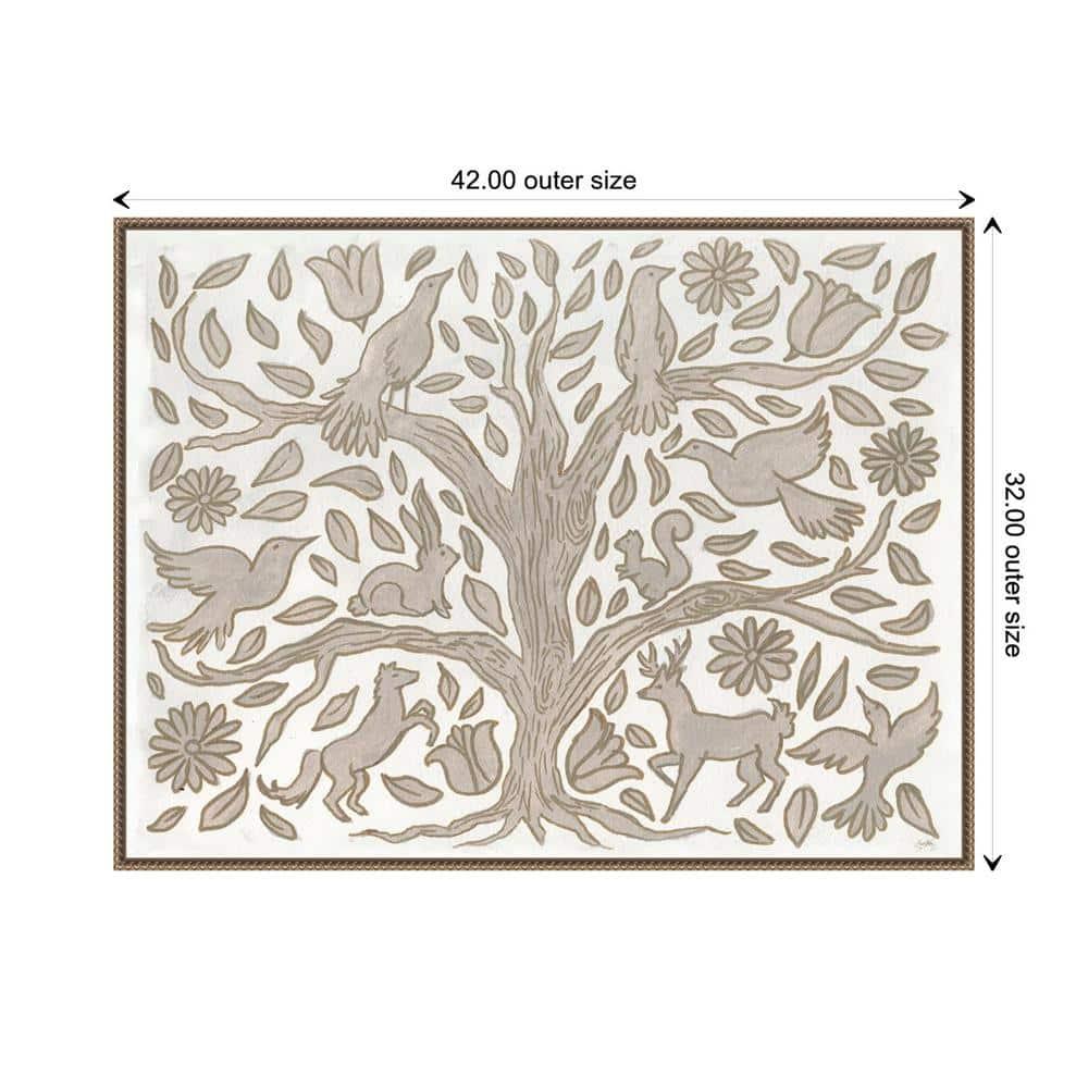 Amanti Art 42"x32" Animal Tree by Elizabeth Medley Framed Canvas Wall Art Print: Modern Decor, Earth Tones, Hand-Stretched Canvas