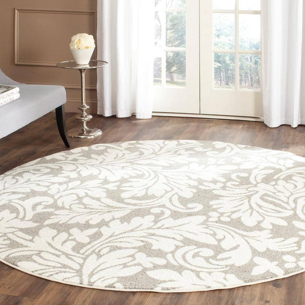Amherst AMT425 Power Loomed Area Rug - Dark Grey/Beige - 7' round - Safavieh.