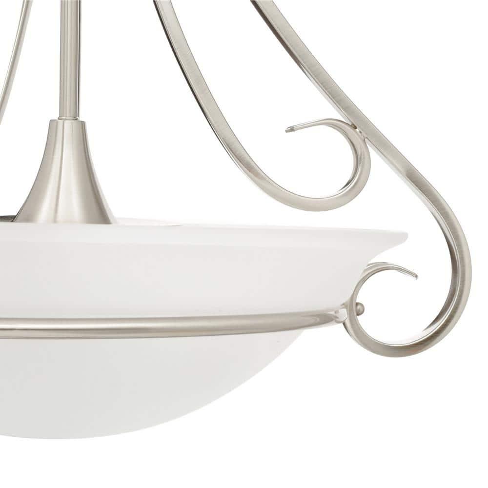 Progress Lighting Torino 3-Light Inverted Pendant, Brushed Nickel, Etched White Glass Bowl, Porcelain Material