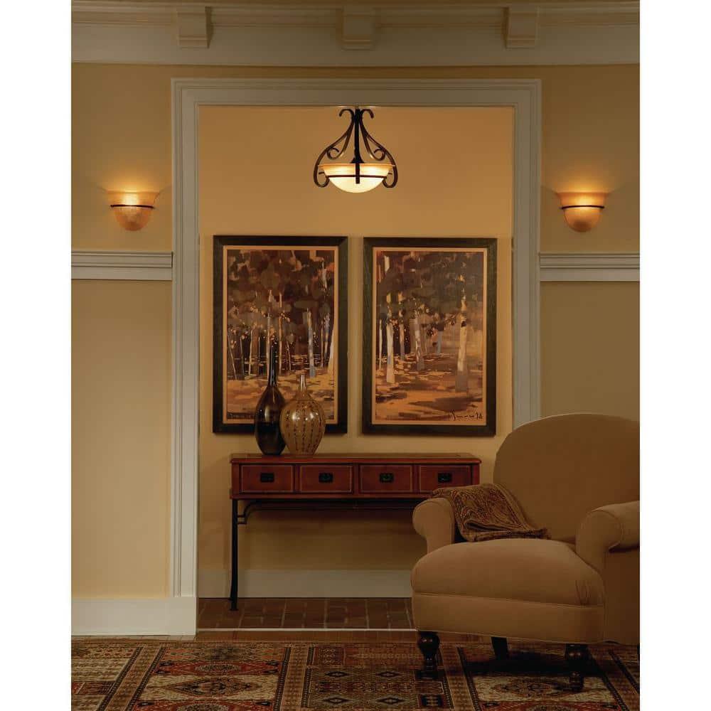 Progress Lighting Torino 3-Light Semi-Flush in Forged Bronze with Etched White Glass Bowl