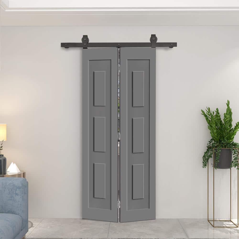 Calhome 3 Panel Shaker Composite Bi-Fold Door with Sliding Barn Door Hardware Kit