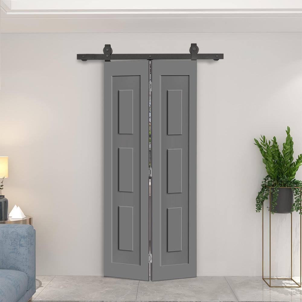 Calhome 3 Panel Shaker Composite Bi-Fold Door with Sliding Barn Door Hardware Kit