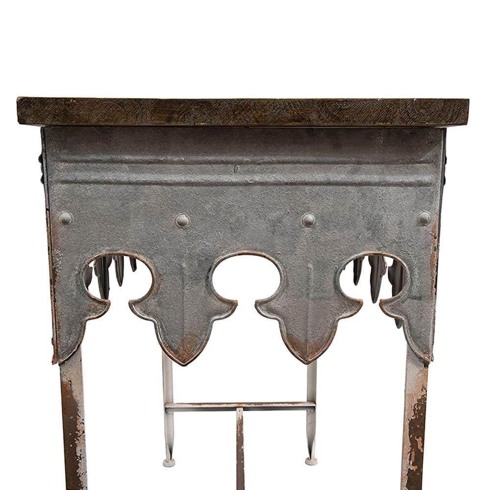 Storied Home Scalloped Sofa Table Silver: Farmhouse Zinc-Finish, Fir Wood Top, 44 lbs Capacity