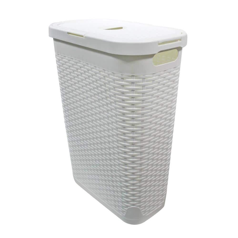 Mind Reader Mind Reader 40L Slim Laundry Hamper, Clothes Basket, Lid, Wicker Design, Plastic