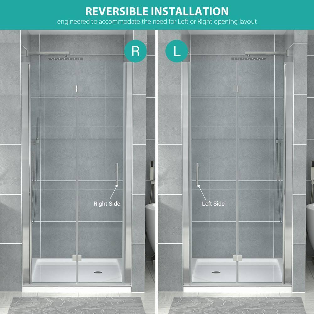 Sarlai 30 - 31 3/8" W x 72" H BiFold Frameless Glass Shower Door with Clear Tempered Glass S-SD3072BF-CH