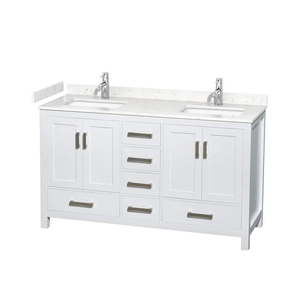 Wyndham Collection Sheffield 60" Freestanding Double Bathroom Vanity with Cultured Marble Top