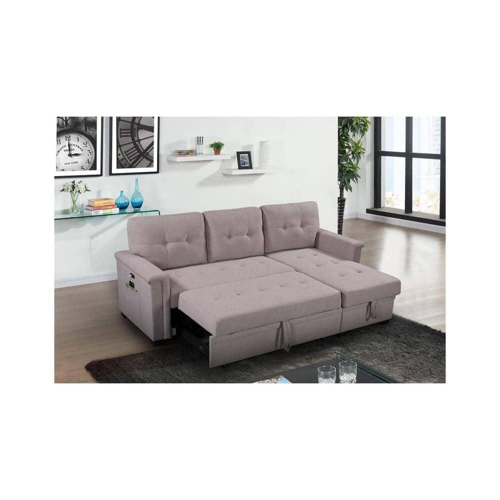 Bowery Hill Reversible Sleeper Sofa with Storage/USB Charging Port in Gray