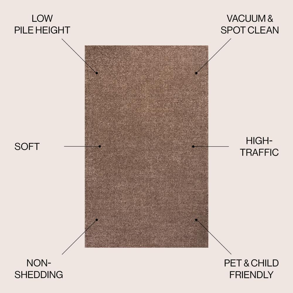 5'x8' Haze Solid Low-Pile Area Rug, Brown - JONATHAN Y