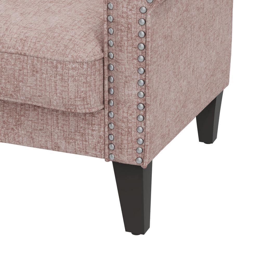 HL Home Furnishings Jean Rolled Arm Chair with Nailheads in Pink Chenille