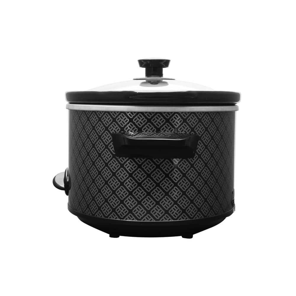 West Bend Slow Cooker 4-Quart Manual Crockery Style with Oval Ceramic Crockpot and Glass Lid, 210-Watts, Black