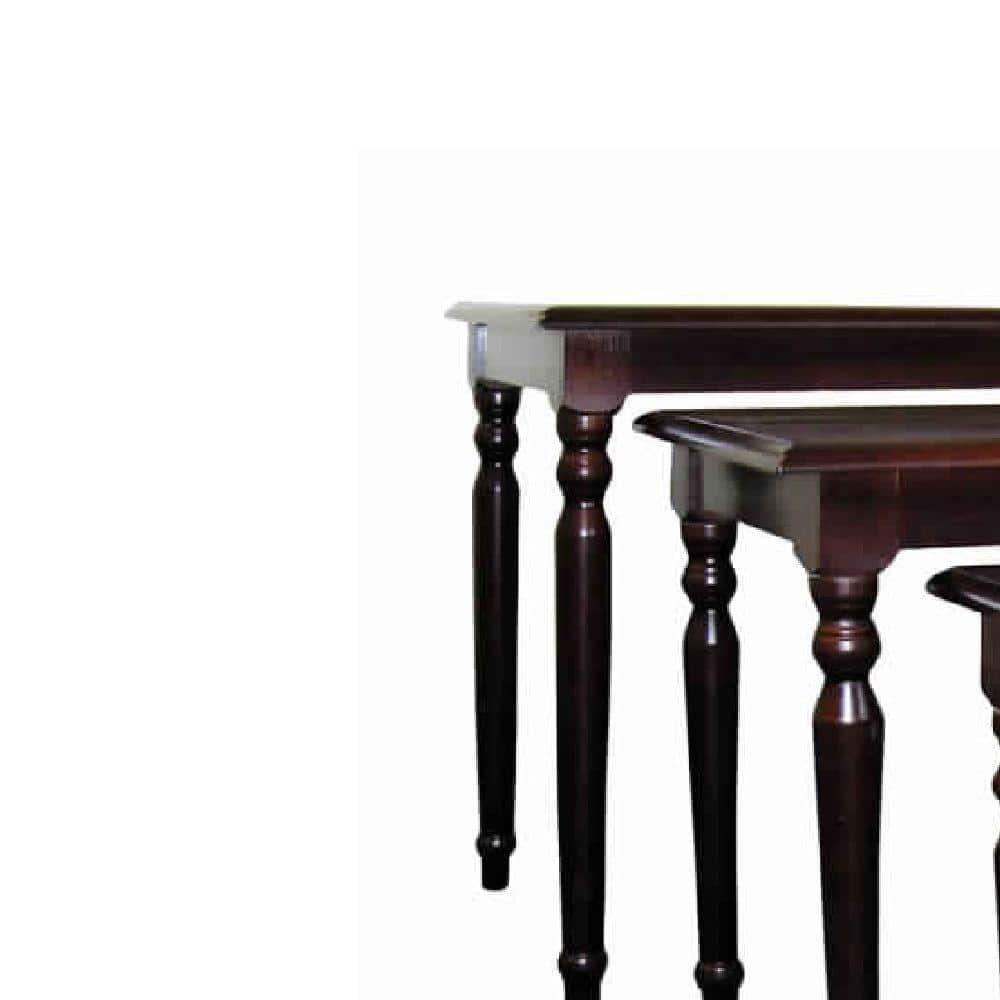 Cherry Brown Solid Wood 3-Piece Nesting Table Set with Turned Tapered Legs