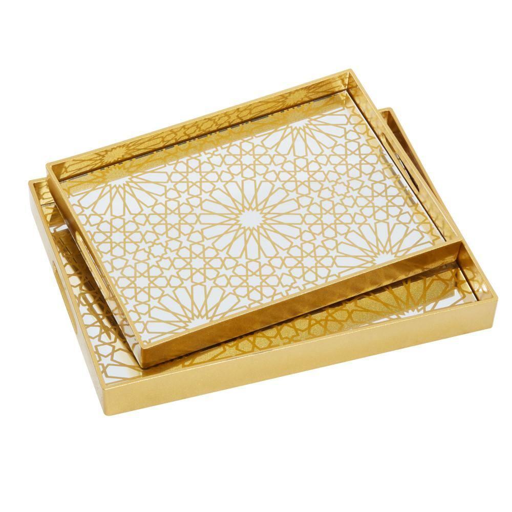 CosmoLiving by Cosmopolitan Plastic Mirrored Geometric Decor Gold Tray Set