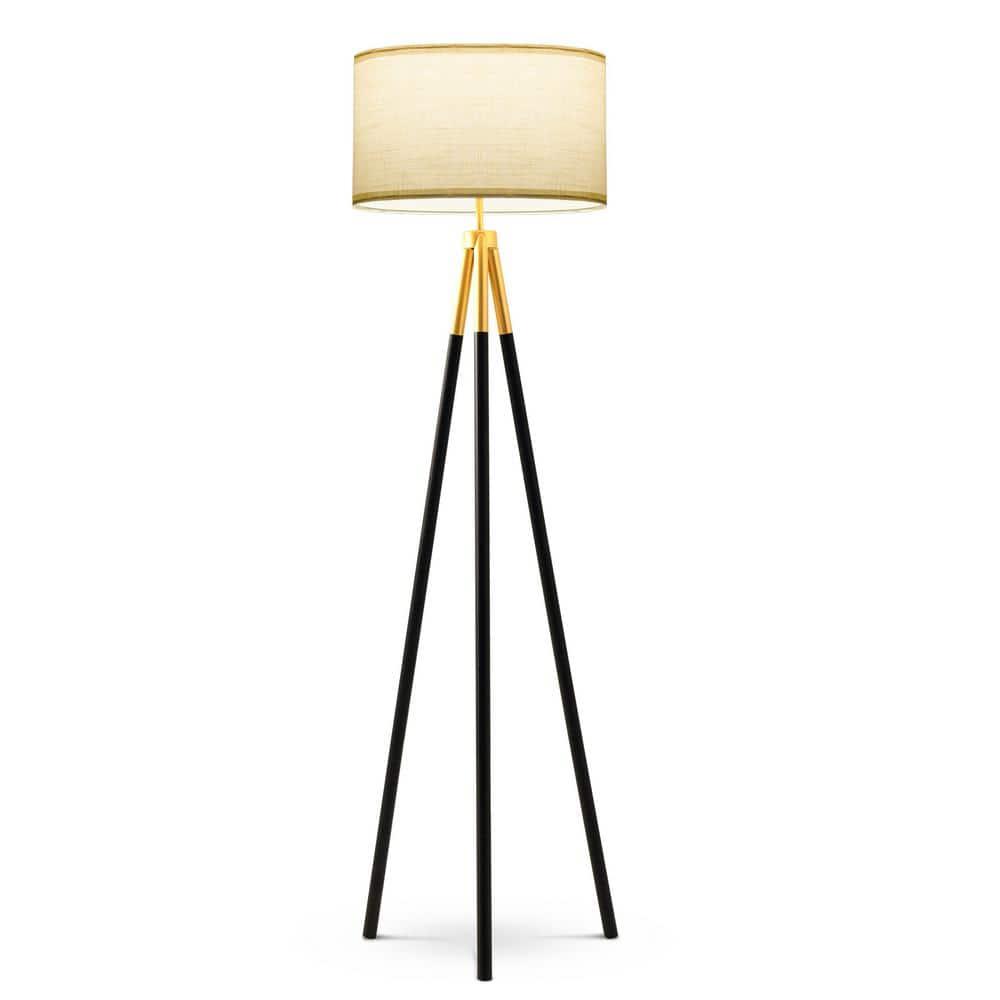Brightech Levi 61 in. Mid Century Modern Tripod Floor Lamp with Fabric Drum Shade and Gold Finish - LED Bulb Included