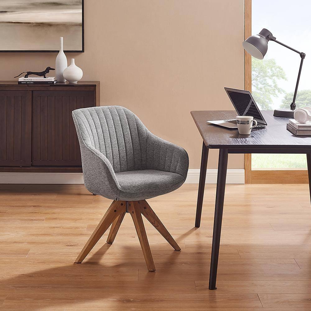 Art Leon Desk Chair - Mid Century Modern Office Chair No Wheels, Swivel Accent Chair with Oak Wood Legs, Fabric Upholstered Arm Chair, Blue