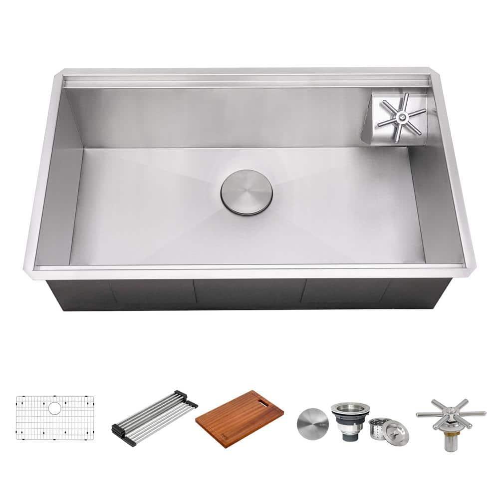 Ruvati 32-inch Glass Rinser and Sink Combo Workstation Undermount Stainless Steel Kitchen Sink
