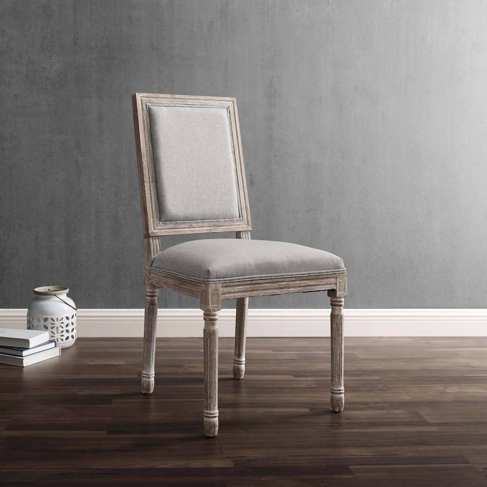 Modway Court 20" Vintage French Fabric Dining Side Chair in Light Gray