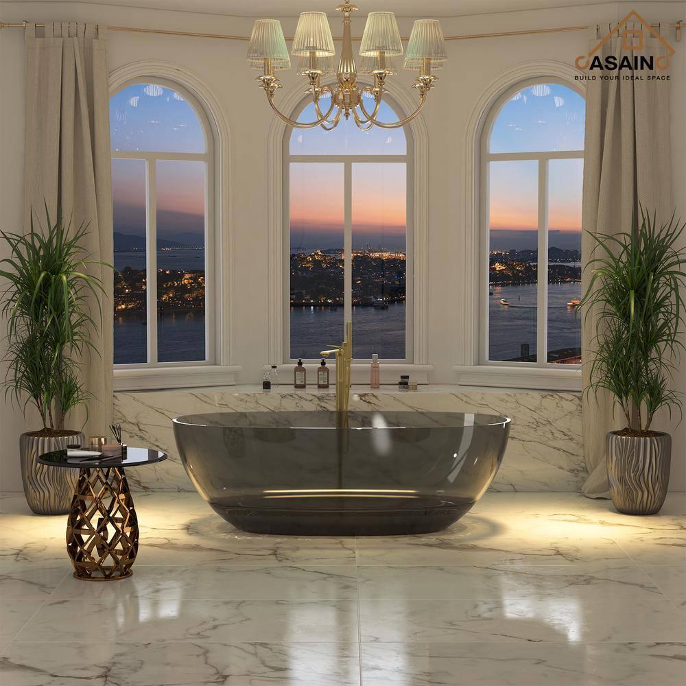 67'' x 30'' Runway Semi Transparent Resin Freestanding Soaking Bathtub