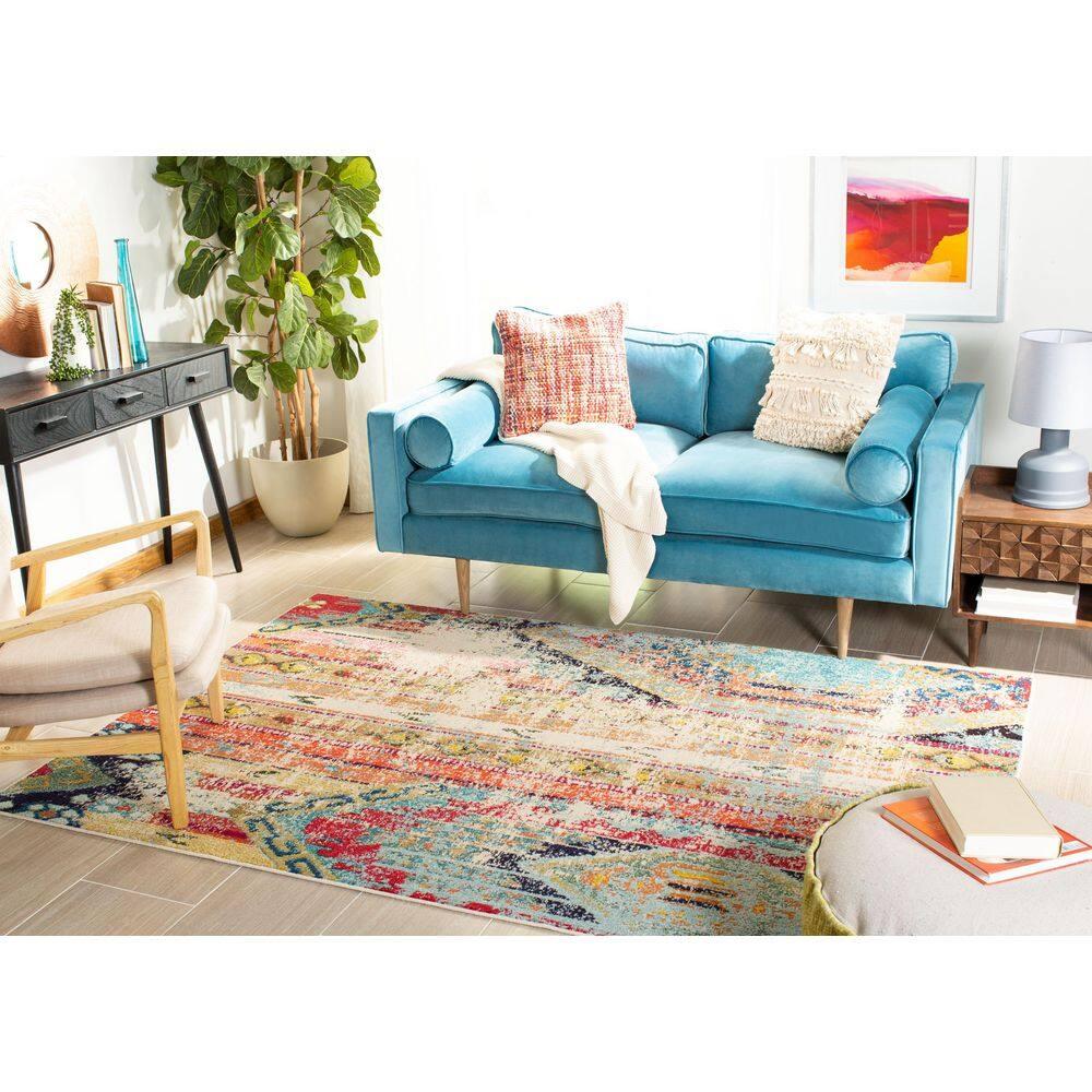 Madison MAD422 Power Loomed Indoor Accent Rug - Blue/Orange - 2'x4' - Safavieh