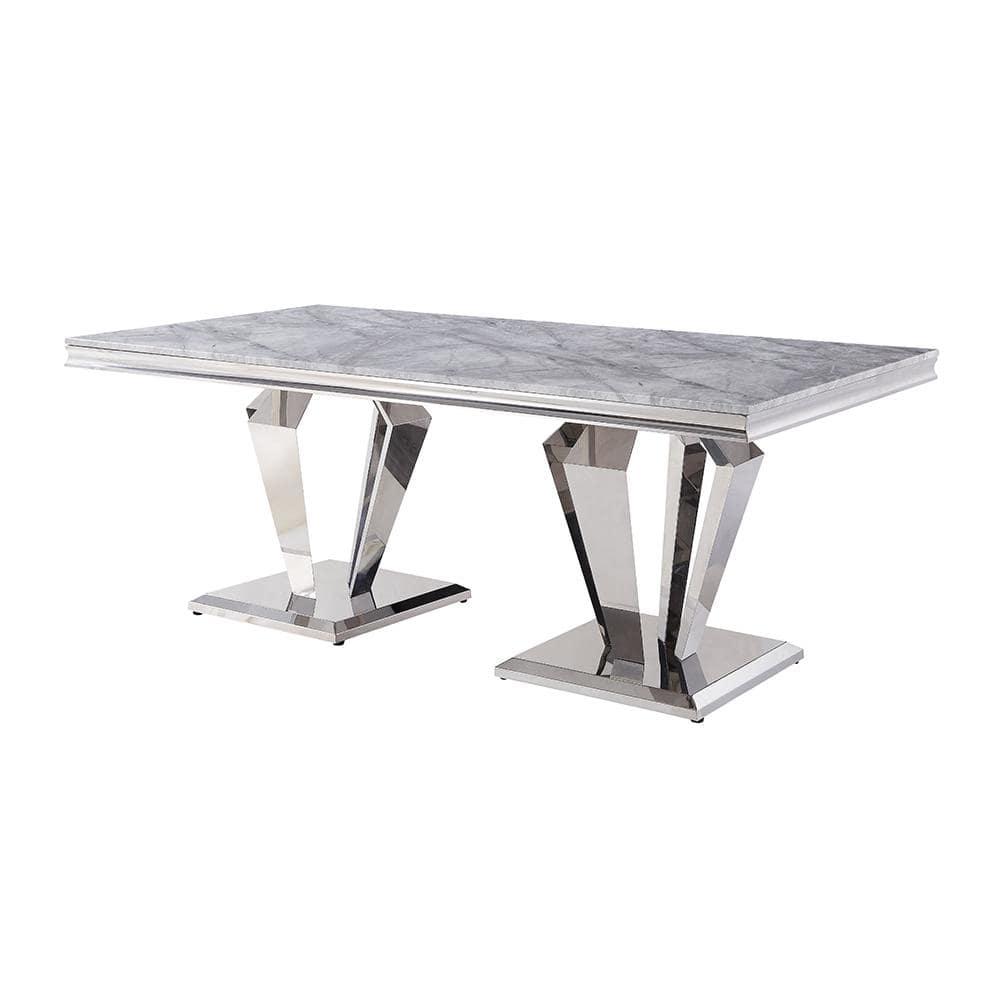 Everly Quinn Eardie Rectangular Dining Table in Light Gray and Mirrored Silver