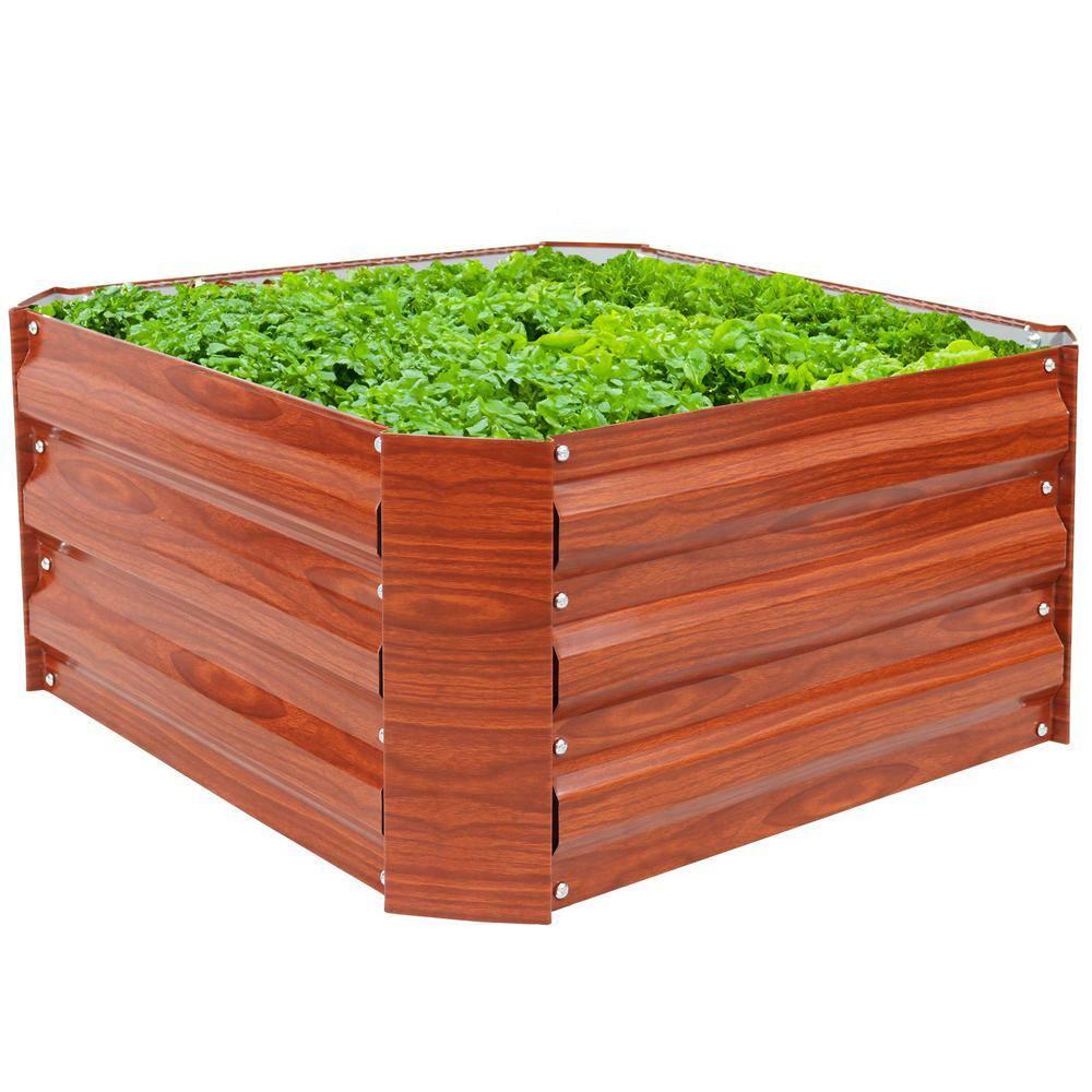 Sunnydaze Raised Hot Dip Galvanized Steel Garden Bed Planter for Plants, Vegetables, and Flowers - 24" Square x 12" Deep - Brown