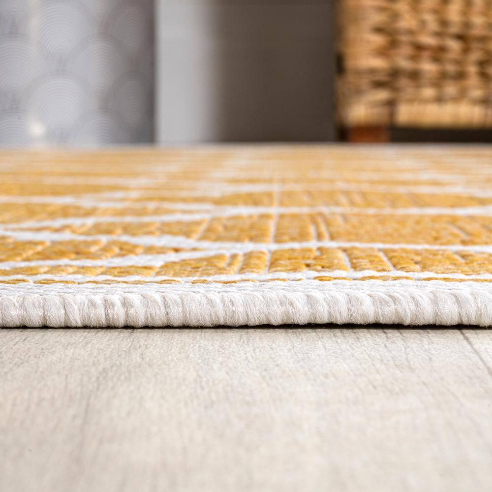 9' x 12' Trebol Moroccan Trellis Textured Weave Indoor/Outdoor Area Rug, Yellow/Cream - JONATHAN Y