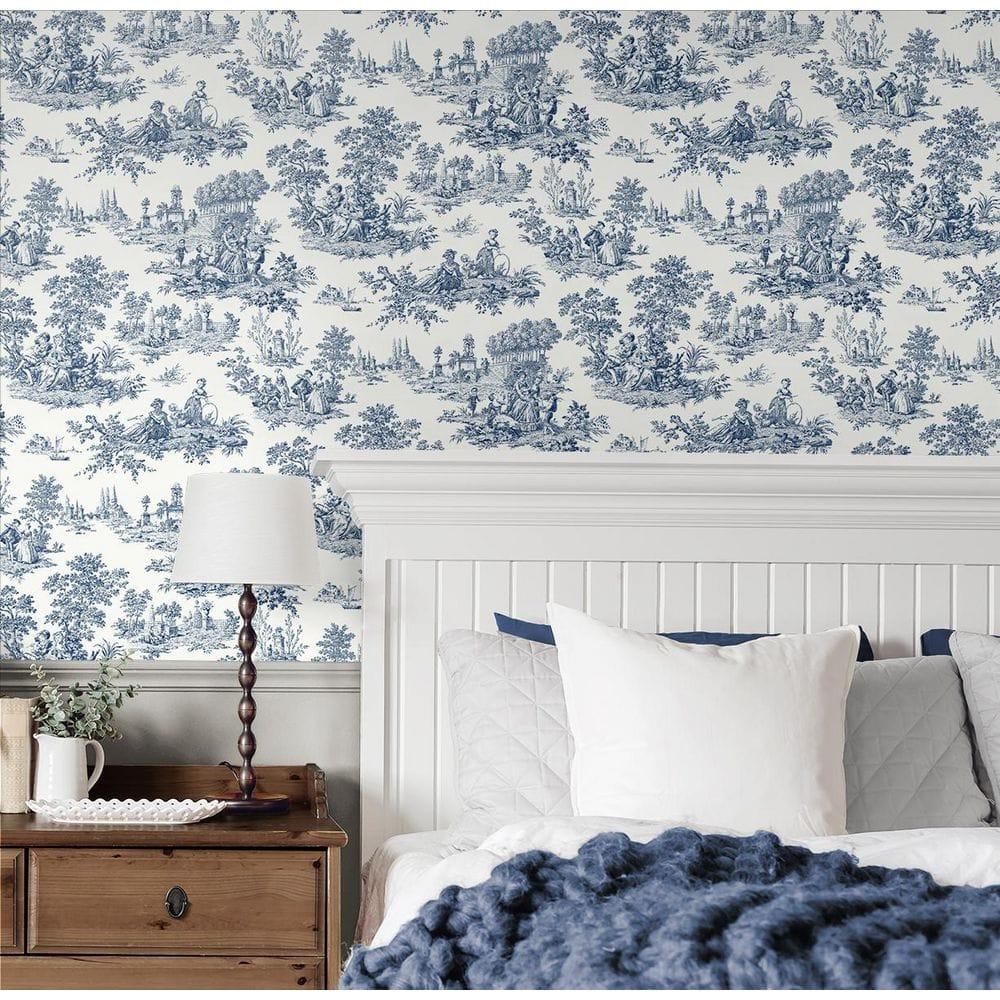 NextWall Blue Bell Chateau Toile Peel and Stick Wallpaper
