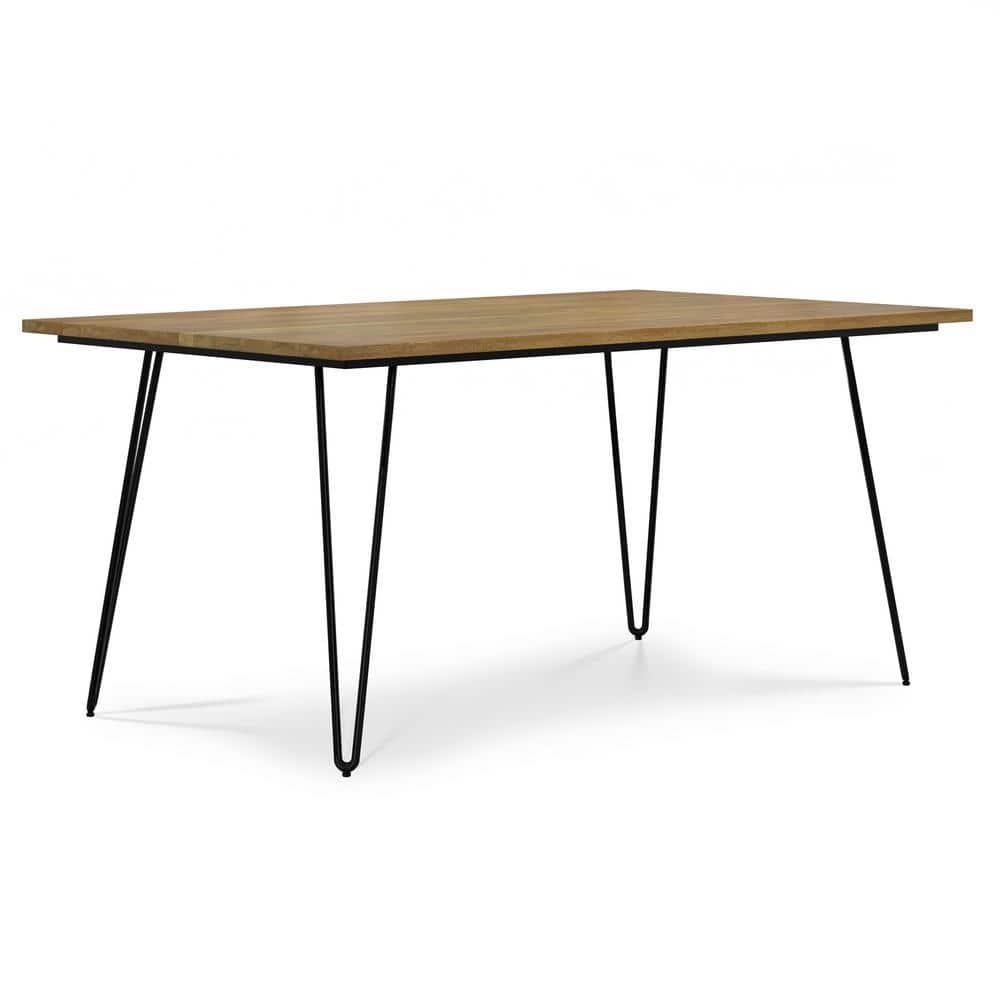 Hunter 66"W Solid Mango Wood Dining Table, Industrial Style with Hairpin Legs, Seats 6