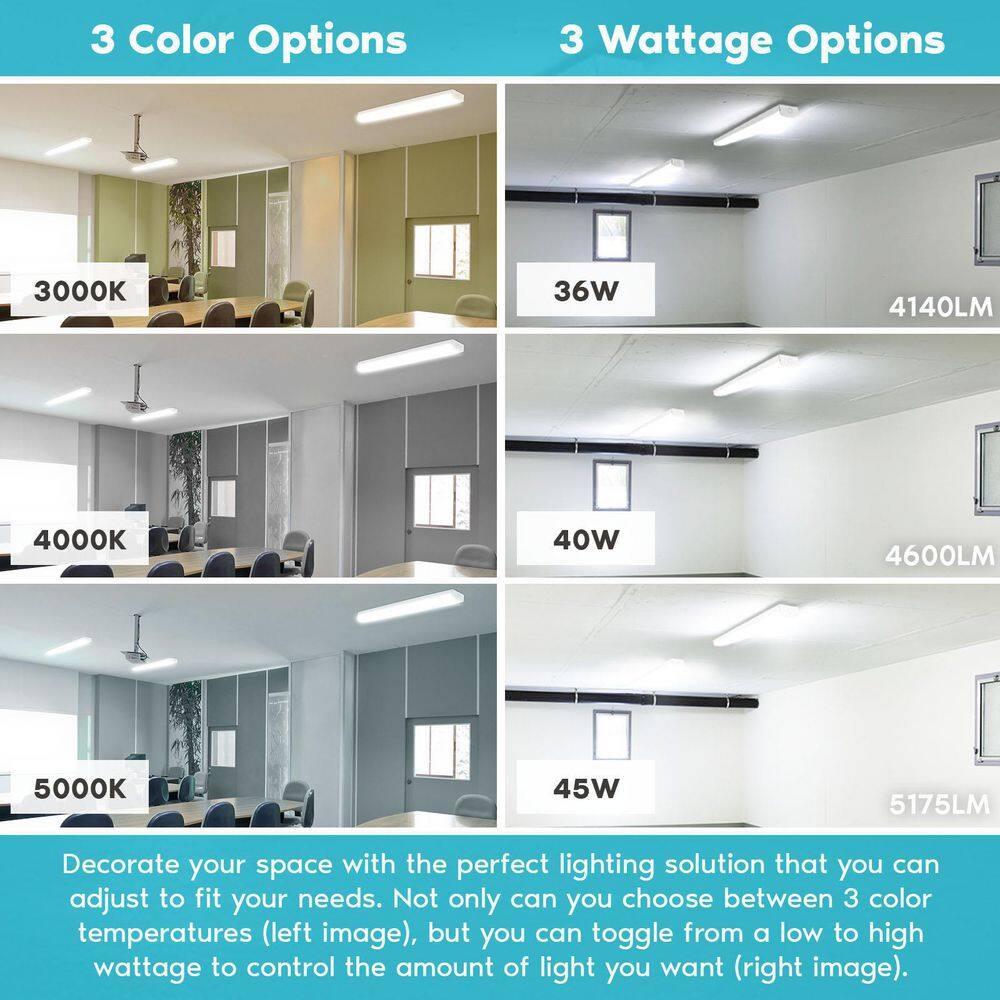 Luxrite 4FT LED Wraparound Light, 36/40/45W, 3 CCT, 4140/4600/5175 Lumens, Dimmable, 120-347V, Damp Rated, UL Certified